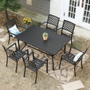 PHI VILLA 7-teiliges Terrassen-Ess-Set mit Rechteckigem Terrassentisch und 6 Stapelbaren Metallstühlen