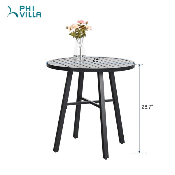 PHI VILLA Bistro-Set aus Metall für den Außenbereich, Bestehend aus 1 Runden Tisch und Stapelbaren Stühlen