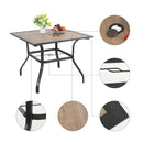 PHI VILLA 5-teiliges Outdoor-Ess-Set mit Quadratischem Tisch in Holzoptik und 4 Festen Stühlen aus Textilene
