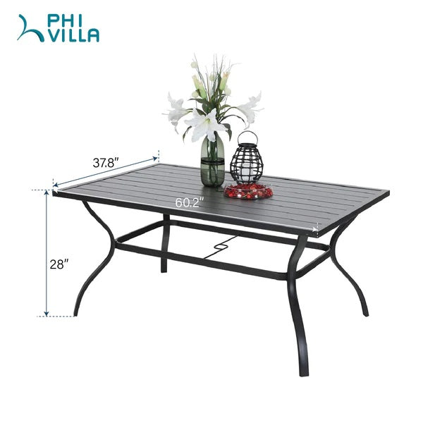PHI VILLA 7-teiliges Terrassen-Ess-Set mit Rechteckigem Terrassentisch und 6 Stapelbaren Metallstühlen