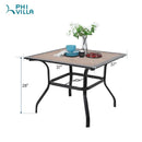 PHI VILLA 5-teiliges Outdoor-Ess-Set mit Quadratischem Tisch in Holzoptik und 4 Festen Stühlen aus Textilene