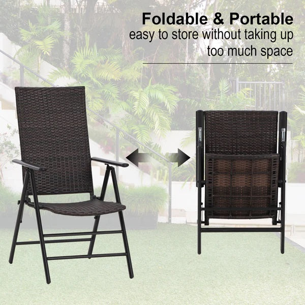 MFSTUDIO Vormontierte Einstellbare Klappbare Rattan Liegestühle mit Hoher Rückenlehne, 2er-Set