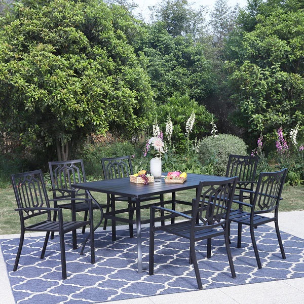 PHI VILLA 7-teiliges Terrassen-Ess-Set mit Rechteckigem Terrassentisch und 6 Stapelbaren Metallstühlen