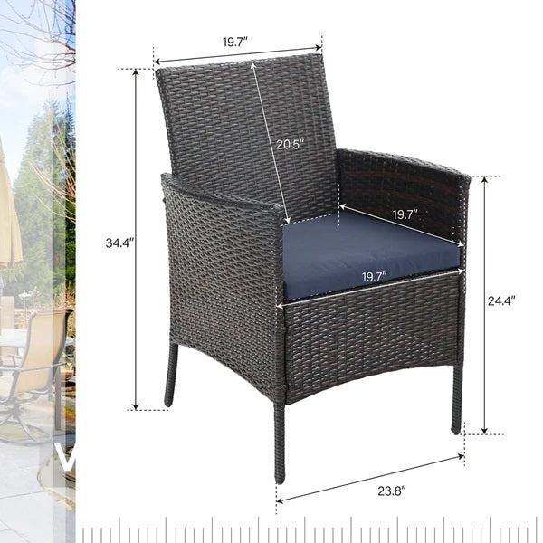 PHI VILLA 7-teiliges Terrassen-Ess-Set mit Tisch in Holzoptik und 6 Gepolsterten Stühlen aus Rattan