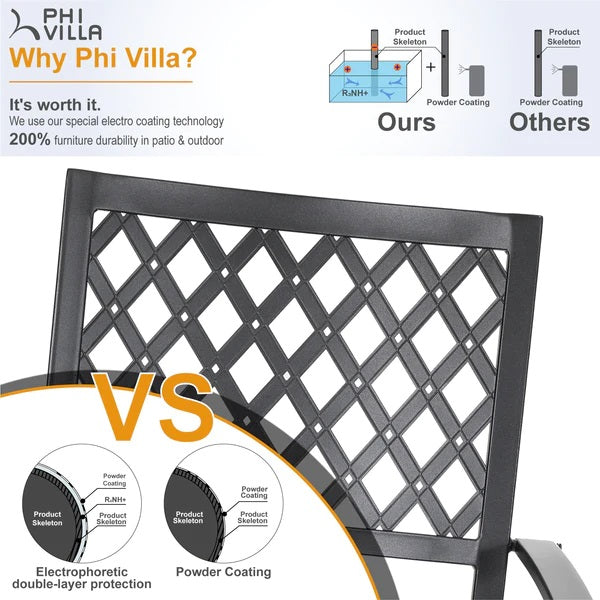 PHI VILLA 7-teiliges Terrassen-Ess-Set mit Rechteckigem Terrassentisch und 6 Stapelbaren Metallstühlen