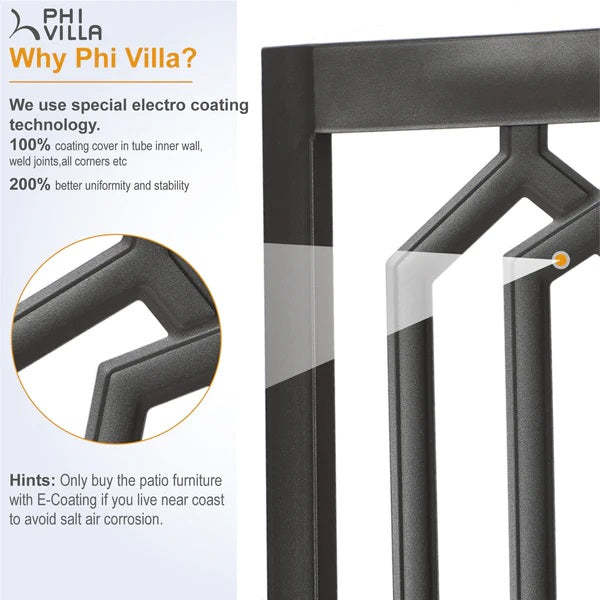 PHI VILLA 7-teiliges Terrassen-Ess-Set mit Rechteckigem Terrassentisch und 6 Stapelbaren Metallstühlen