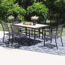 PHI VILLA 7-teilige Terrassen-Essgruppe mit Tisch in Holzoptik und 6 Stapelbaren Stühlen aus Metall und Stahl