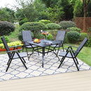 Sophia & William 5-teiliges Terrassen-Ess-Set mit Quadratischem Stahltisch und Faltbaren Sling-Stühlen aus Textilene