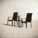 PHI VILLA 3-teiliges Terrassen-Bistro-Set mit Rattan-Esszimmerstühlen und Kleinem Quadratischem Beistelltisch