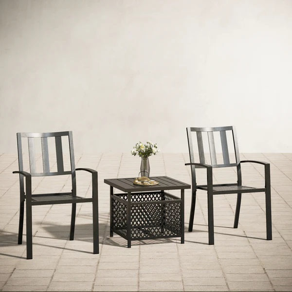PHI VILLA 3-teiliges Terrassen-Bistro-Set mit Sonnenschirm-Basistisch und 2 Stapelbaren Stühlen
