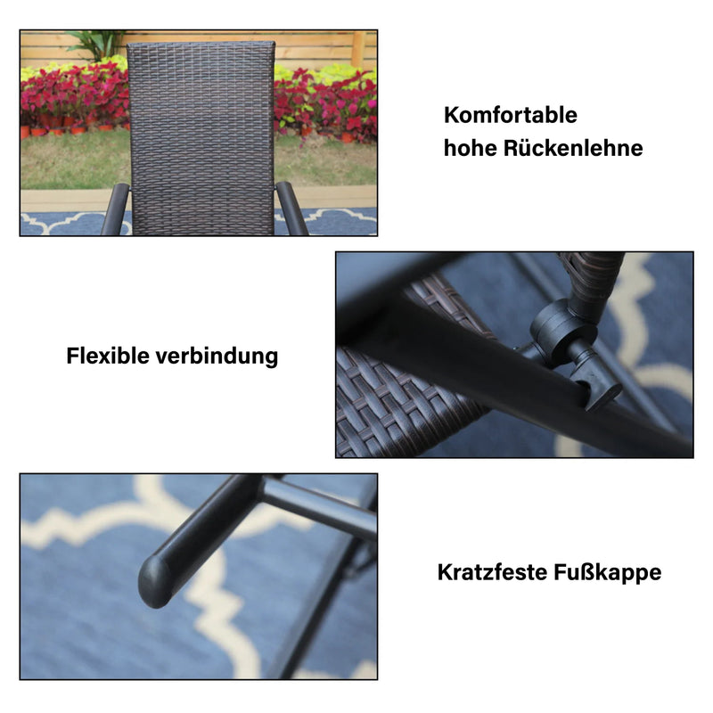 MFSTUDIO Vormontierte Einstellbare Klappbare Rattan Liegestühle mit Hoher Rückenlehne, 2er-Set