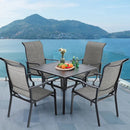 PHI VILLA 5-teiliges Terrassen-Ess-Set mit Quadratischem Stahltisch und Gepolsterten Textilene-Stühlen mit Hoher Rückenlehne