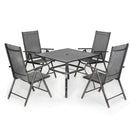 Sophia & William 5-teiliges Terrassen-Ess-Set mit Quadratischem Stahltisch und Faltbaren Sling-Stühlen aus Textilene