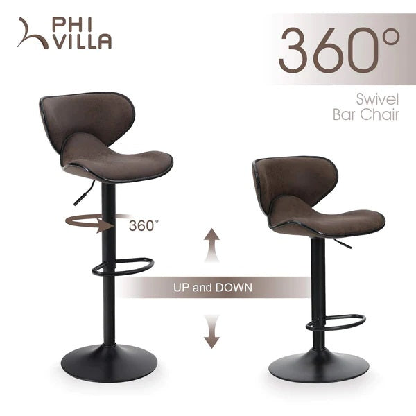 PHI VILLA Thekenhöhe 360 Grad Einstellbare Drehbare Quadratische Barhocker, 2er-Set