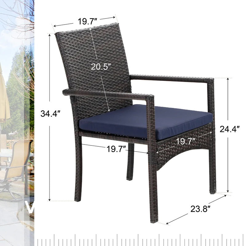 PHI VILLA 7-teiliges Terrassen-Ess-Set mit Tisch in Holzoptik und 6 Gepolsterten Stühlen aus Rattan