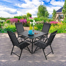 Sophia & William 5-teiliges Terrassen-Ess-Set mit Quadratischem Stahltisch und Faltbaren Sling-Stühlen aus Textilene