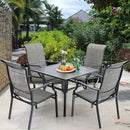 PHI VILLA 5-teiliges Terrassen-Ess-Set mit Quadratischem Stahltisch und Gepolsterten Textilene-Stühlen mit Hoher Rückenlehne