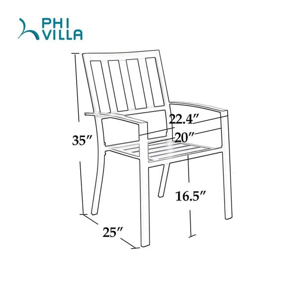 PHI VILLA 3-teiliges Terrassen-Bistro-Set mit Sonnenschirm-Basistisch und 2 Stapelbaren Stühlen