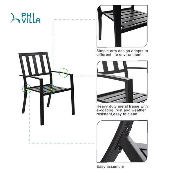 PHI VILLA 3-teiliges Terrassen-Bistro-Set mit Sonnenschirm-Basistisch und 2 Stapelbaren Stühlen
