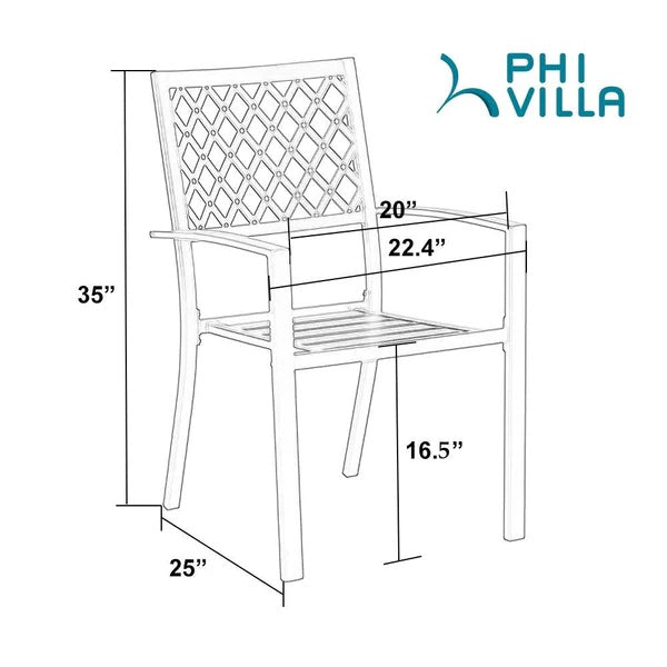 PHI VILLA 3-teiliges Terrassen-Bistro-Set mit Sonnenschirm-Basistisch und 2 Stapelbaren Stühlen