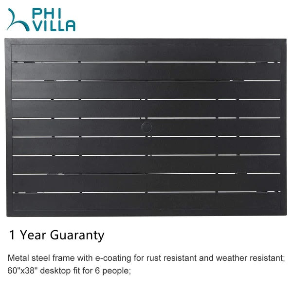 PHI VILLA 7-teiliges Terrassen-Ess-Set mit Rechteckigem Terrassentisch und 6 Stapelbaren Metallstühlen