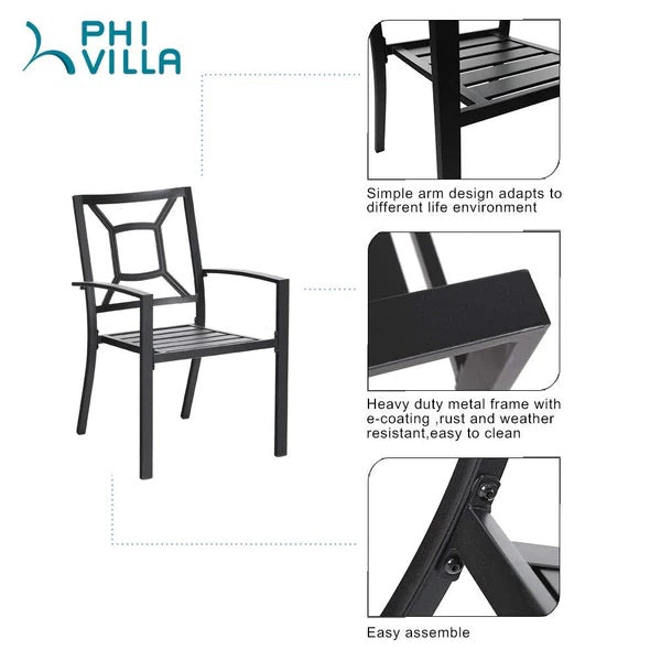 PHI VILLA 3-teiliges Terrassen-Bistro-Set mit Sonnenschirm-Basistisch und 2 Stapelbaren Stühlen