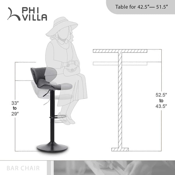 PHI VILLA Thekenhöhe 360 Grad Einstellbare Drehbare Quadratische Barhocker, 2er-Set