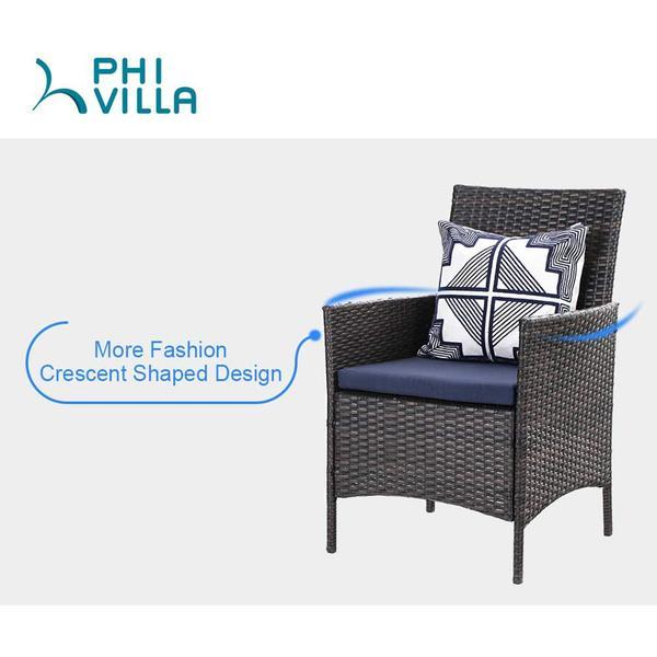 PHI VILLA 7-teiliges Terrassen-Ess-Set mit Tisch in Holzoptik und 6 Gepolsterten Stühlen aus Rattan