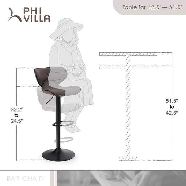 PHI VILLA Thekenhöhe 360 Grad Einstellbare Drehbare Quadratische Barhocker, 2er-Set