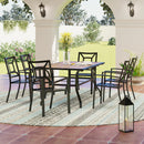 PHI VILLA 7-teilige Terrassen-Essgruppe mit Tisch in Holzoptik und 6 Stapelbaren Stühlen aus Metall und Stahl