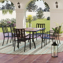 PHI VILLA 7-teilige Terrassen-Essgruppe mit Tisch in Holzoptik und 6 Stapelbaren Stühlen aus Metall und Stahl