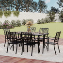 PHI VILLA 7-teilige Terrassen-Essgruppe mit Tisch in Holzoptik und 6 Stapelbaren Stühlen aus Metall und Stahl