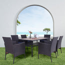 PHI VILLA 7-teiliges Terrassen-Ess-Set mit Tisch in Holzoptik und 6 Gepolsterten Stühlen aus Rattan