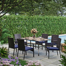PHI VILLA 7-teiliges Terrassen-Ess-Set mit Tisch in Holzoptik und 6 Gepolsterten Stühlen aus Rattan