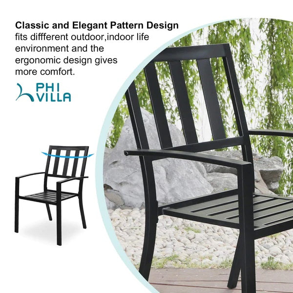 PHI VILLA 3-teiliges Terrassen-Bistro-Set mit Sonnenschirm-Basistisch und 2 Stapelbaren Stühlen