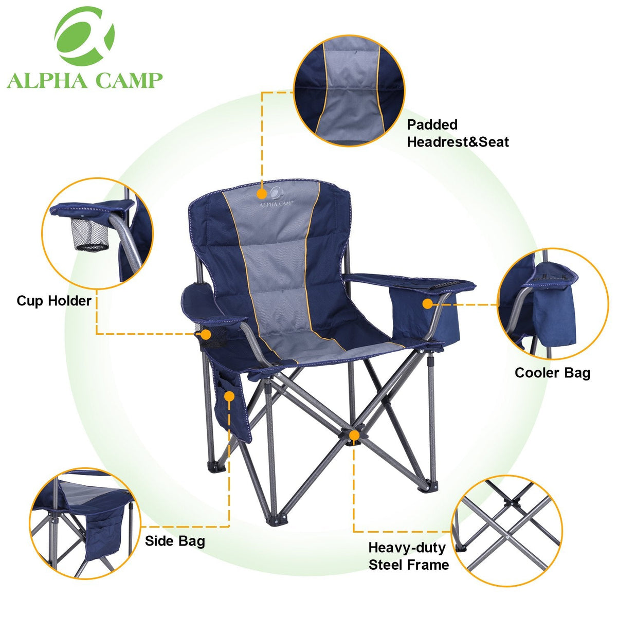 cooler campingstuhl ALPHA CAMP Tragbarer und zusammenklappbarer Campingstuhl mit Kühltasch