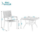 PHI VILLA 5-teiliges Terrassen-Ess-Set aus Metallstahl mit 1 Tisch in Holzoptik und 4 Stapelbaren Stühlen mit Muster