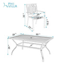 PHI VILLA 7-teiliges Terrassen-Ess-Set mit Rechteckigem Terrassentisch und 6 Stapelbaren Metallstühlen