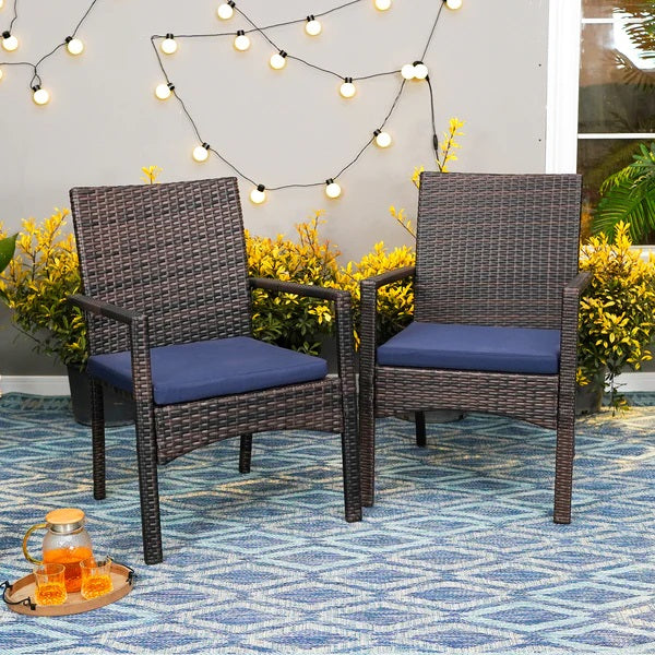 PHI VILLA 7-teiliges Terrassen-Ess-Set mit Tisch in Holzoptik und 6 Gepolsterten Stühlen aus Rattan
