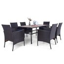 PHI VILLA 7-teiliges Terrassen-Ess-Set mit Tisch in Holzoptik und 6 Gepolsterten Stühlen aus Rattan