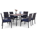 PHI VILLA 7-teiliges Terrassen-Ess-Set mit Tisch in Holzoptik und 6 Gepolsterten Stühlen aus Rattan