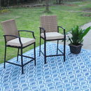 PHI VILLA 2-Teiliger Gepolsterter Barhocker mit Rattan-Rückenlehne