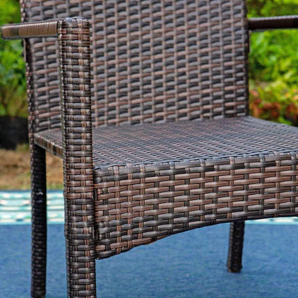 PHI VILLA 7-teiliges Terrassen-Ess-Set mit Tisch in Holzoptik und 6 Gepolsterten Stühlen aus Rattan