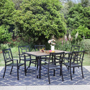 PHI VILLA 7-teilige Terrassen-Essgruppe mit Tisch in Holzoptik und 6 Stapelbaren Stühlen aus Metall und Stahl