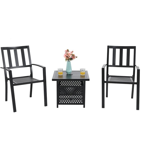 PHI VILLA 3-teiliges Terrassen-Bistro-Set mit Sonnenschirm-Basistisch und 2 Stapelbaren Stühlen