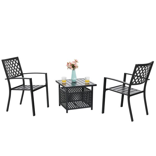 PHI VILLA 3-teiliges Terrassen-Bistro-Set mit Sonnenschirm-Basistisch und 2 Stapelbaren Stühlen