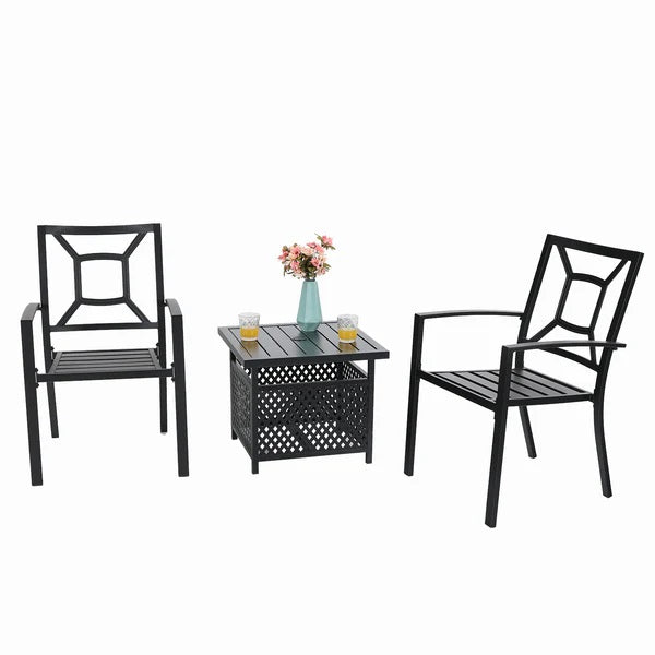 PHI VILLA 3-teiliges Terrassen-Bistro-Set mit Sonnenschirm-Basistisch und 2 Stapelbaren Stühlen