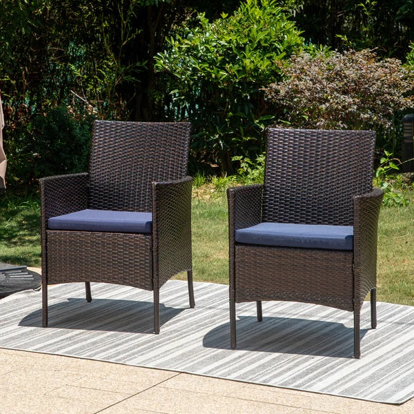 PHI VILLA 7-teiliges Terrassen-Ess-Set mit Tisch in Holzoptik und 6 Gepolsterten Stühlen aus Rattan