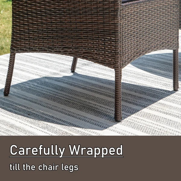 PHI VILLA 7-teiliges Terrassen-Ess-Set mit Tisch in Holzoptik und 6 Gepolsterten Stühlen aus Rattan