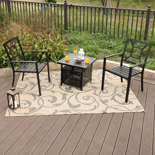 PHI VILLA 3-teiliges Terrassen-Bistro-Set mit Sonnenschirm-Basistisch und 2 Stapelbaren Stühlen